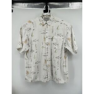 Columbia Sportswear Company Short Sleeve Button Down White With Fish Men's‎ XL